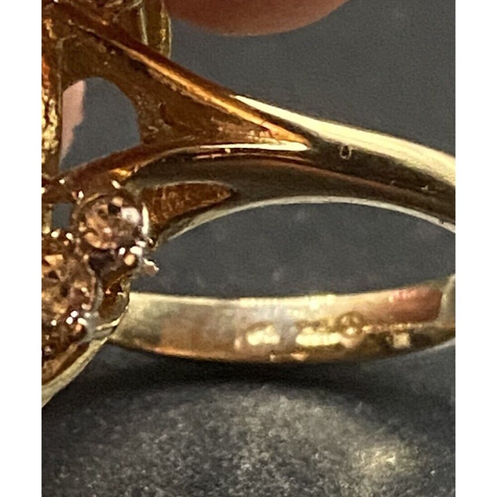 Faux Aquamarine Ring CZ 18K GE Yellow Gold Electroplate Sz 9 March BDay Cocktail - Picture 7 of 7